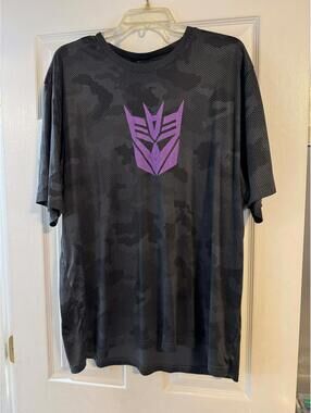 Universal Studios Men's Black Camouflage T-Shirt with Purple Decepticon Logo XXL